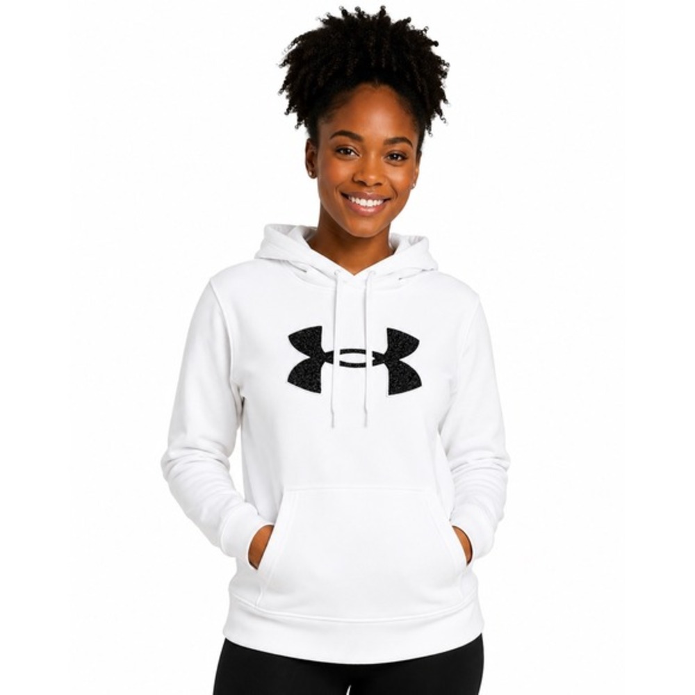 Under Armour White Glitter Logo‎ Pullover Hoodie Sweatshirt L Activewear 64-12
